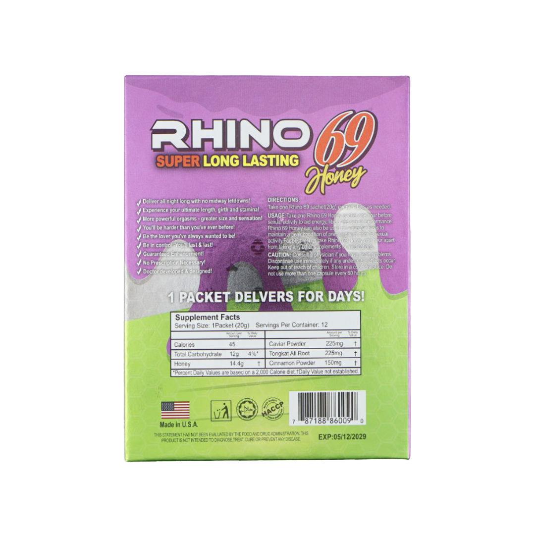 Rhino 69 Super Long Lasting Purple Honey (12 Sachets) — product photo 1 | GoldenClimax.co